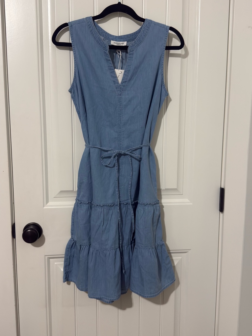 Sleeveless Chambray Tie-Waist Dress - Light Blue